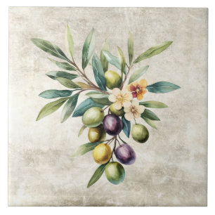 Carreau Olives Rustiques Fleurs de Vigne Texture Fausse