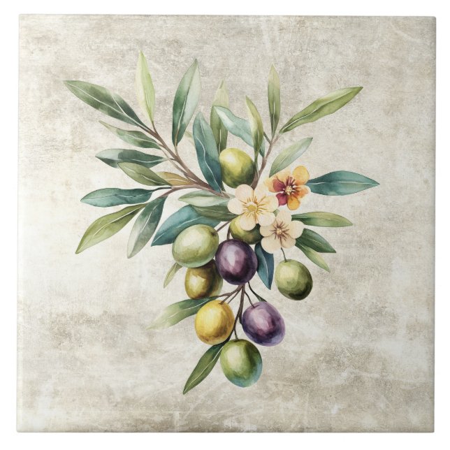 Carreau Olives Rustiques Fleurs de Vigne Texture Fausse  (Devant)