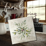 Carreau Olivier rustique & Branches Florales<br><div class="desc">Bouquet d'olivier rustique aquarelle de branches & feuilles. Mélangez et faites correspondre d'autres tuiles dans ce même thème de coordination pour créer votre look parfait. 100% de satisfaction client avec "Zazzle" tous les jours.</div>