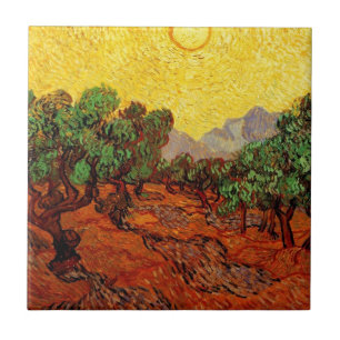 Carreau Oliviers au ciel jaune et au soleil