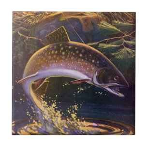 Carreau Ombre de ruisseau pêcheur pêche sportive vintage