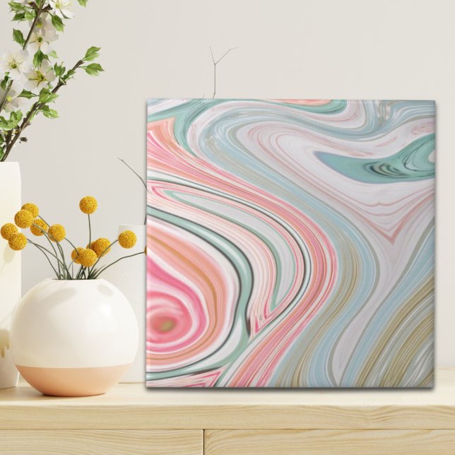 Carreau ombre pastel menthe corail rose marbre tourbillons (ombre pastel mint coral pink marble swirls tile)
