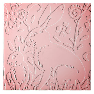 Carreau Ombre rose Lapin Bois Embossés Nature Florale