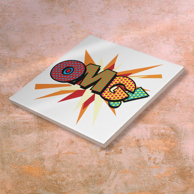 Carreau OMG Bande Dessinée Colorée Art Pop (OMG Fun Colorful Comic Book Pop Art Ceramic Tile)