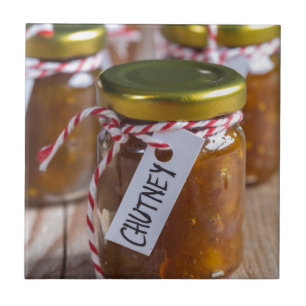 Carreau Onion pineapple chutney on rustic wood