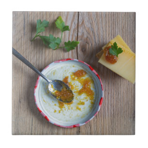 Carreau Onion pineapple chutney on rustic wood