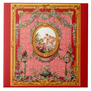Carreau opulent baroque du XVIIIe siècle famille heureuse
