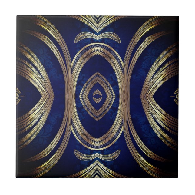 Carreau Opulent Gold Symmetry on Deep Blue (Devant)
