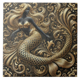 Carreau Opulent sirène d'or baroque