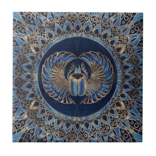 Carreau Or égyptien de scarabée de scarabée et marbre bleu