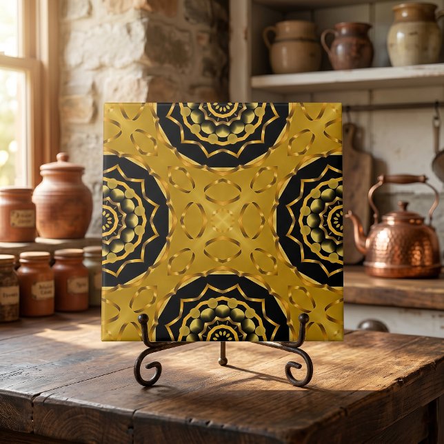 Carreau Or et Noir Géométrique Arabesque Marocain (Créateur téléchargé)