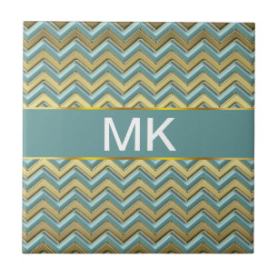 Carreau Or et Turquoise Motif Chevron