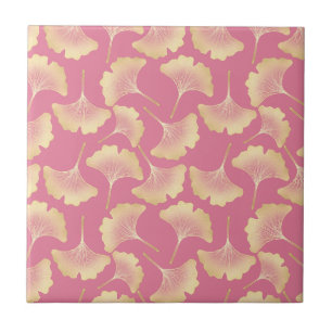 Carreau Or Gold Ginkgo Botanique Motif Rose Scandinave