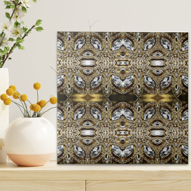 Carreau or gris argenté et motif art déco noir (gray silver gold and black art deco pattern ceramic tile)