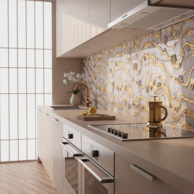 Carreau Or liquide de luxe et design marbre blanc (Créateur téléchargé)
