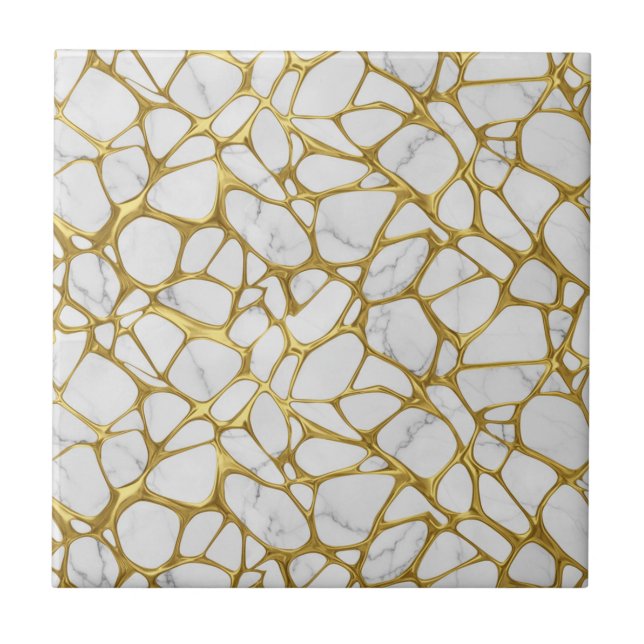 Carreau Or liquide de luxe motif marbre blanc (Devant)