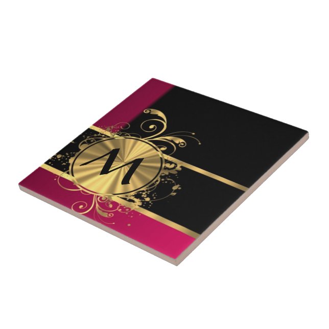 Carreau Or magenta et monogramme noir (Côté)