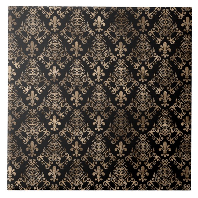 Carreau Or motif de fleur de lis sur noir (Devant)