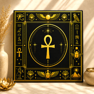 Carreau Or noir Ankh Symbole égyptien Décor spirituel