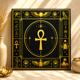 Carreau Or noir Ankh Symbole égyptien Décor spirituel