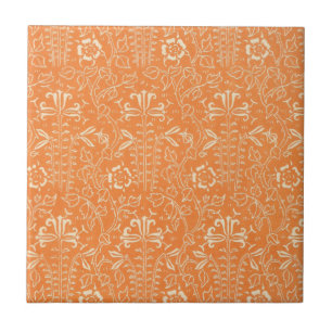 Carreau Orange antique Vintage et flore blanche