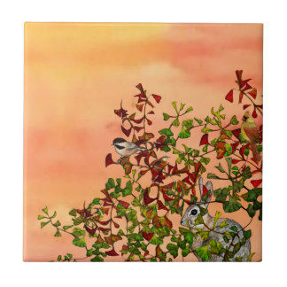 Carreau Orange Birds Lapin Autumn Foliage Carrelage