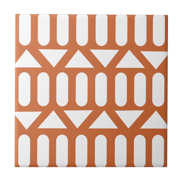 Carreau Orange Blanc Géométrique Moderne (Devant)