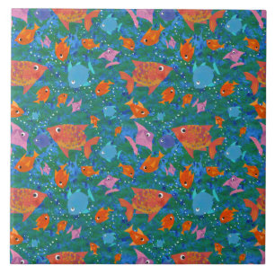 Carreau Orange, Bleu, Rose Colorful Poisson dans la mer
