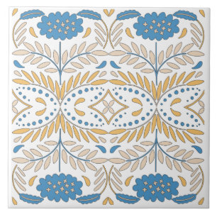 Carreau Orange Bleu Rose Floral Méditerranéen Espagnol