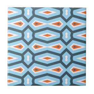 Carreau Orange bleue de motif ethnique d'hexagone