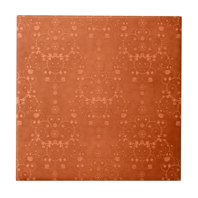 Carreau Orange Brûlé Profond Motif Damassé Fantaisie (Devant)