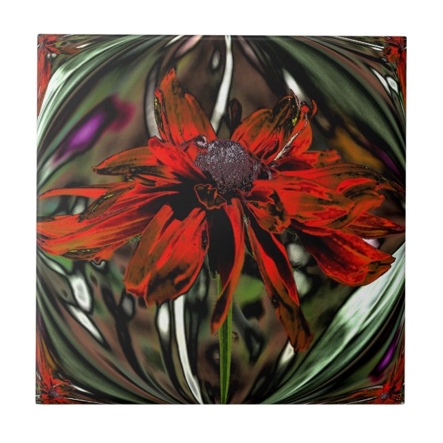 Carreau Orange Daisy Floral Abstrait Art Tile (Devant)