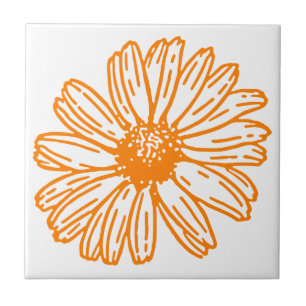 Carreau Orange Daisy Flower Print, Vintage motif floral