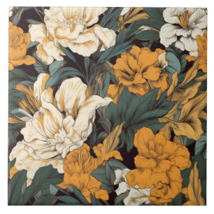 Carreau Orange et blanc joliment fleuri