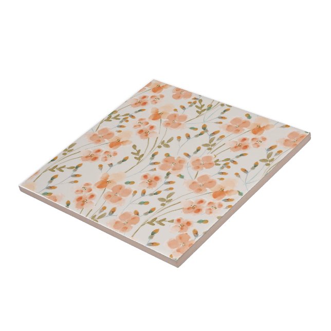 Carreau Orange Fleurs 2 Carrelage en céramique (Côté)