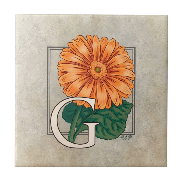 Carreau Orange Gerberas Floral Monogramme (Devant)