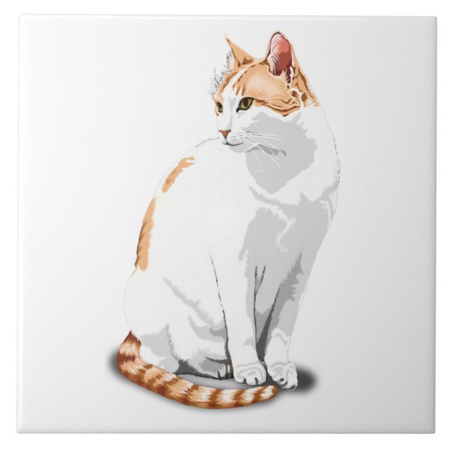 Carreau Orange Gingembre et Chat Blanc Personnalisé (Devant)