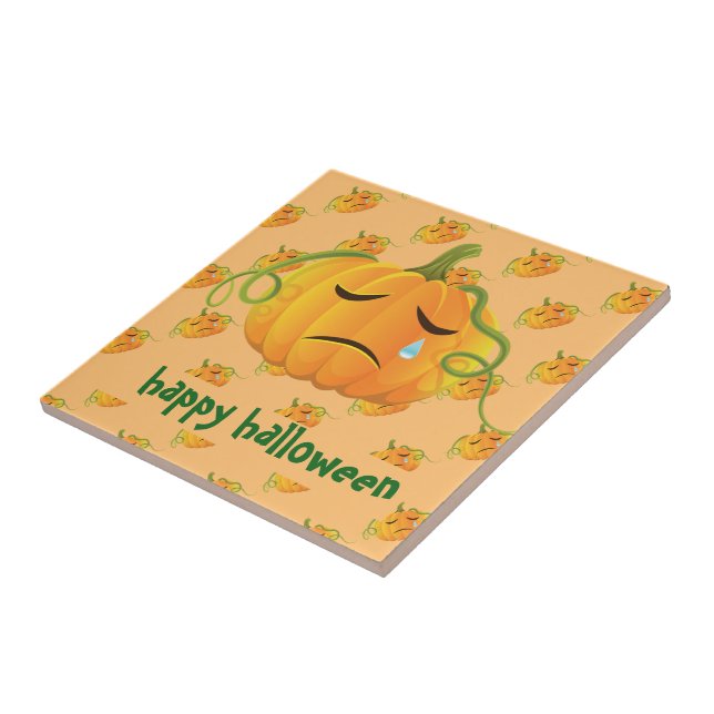 Carreau Orange Halloween triste Citrouille sans couture Mo (Côté)