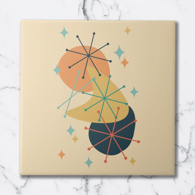 Carreau Orange, Jaune, Abstrait Téal de milieu de siècle (Créateur téléchargé)