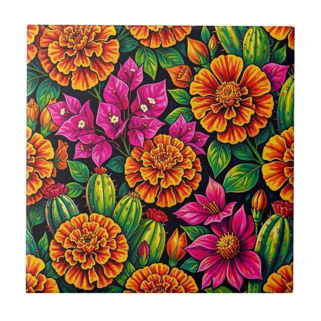Carreau Orange Magenta Vibrant Cactus Tropical  (Devant)