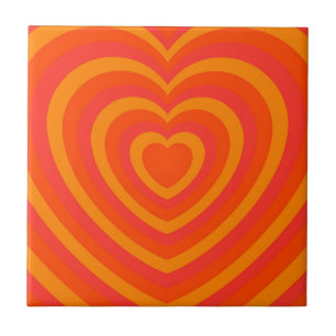 Carreau Orange Rouge Hypnotique Motif d'amour du coeur