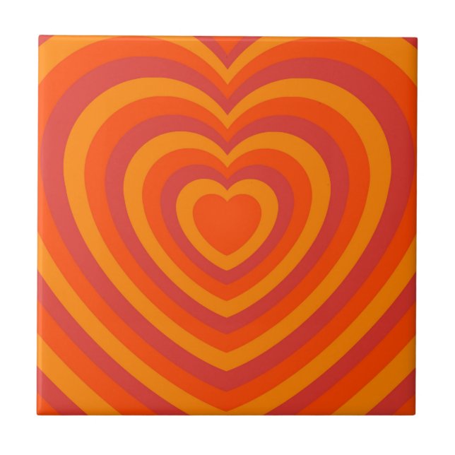 Carreau Orange Rouge Hypnotique Motif d'amour du coeur (Devant)