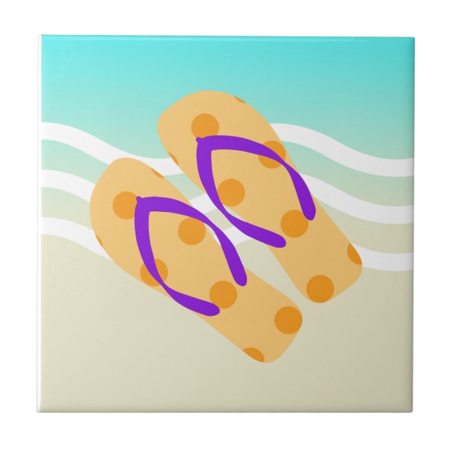 Carreau Orange Summer Beach Vagues Flip Flops Carrelage cé (Devant)