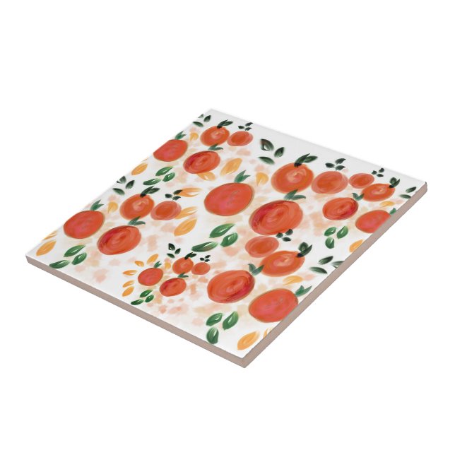 Carreau Orange tropicale et Motif Feuille (Côté)