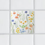 Carreau Orange Yellow Blue Watercolor Wildflower<br><div class="desc">This boho wildflower pattern tile would look beautiful in your home,  accessorizing your living space to a new heightened look. If you would like to personalize this product,  please contact the designer.</div>