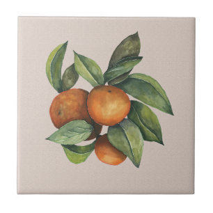 Carreau Oranges aquarelle sur tuile en céramique Taupe