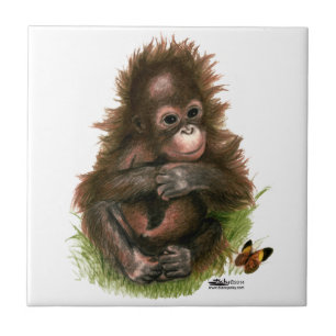 Carreau Orangutan Baby and Butterfly