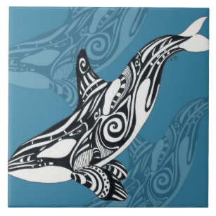 Carreau Orca Killer Whale Tlingit Indigo encre bleue