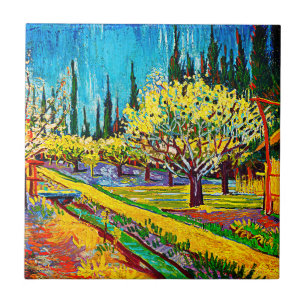 Carreau Orchard Bordé par Cyprès Vincent Van Gogh