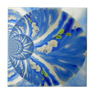 Carreau Orchidée aquarelle peinture, Nuages Mandala